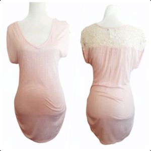 Deb Pink Shirt Size Large Lace Top Short Sleeved